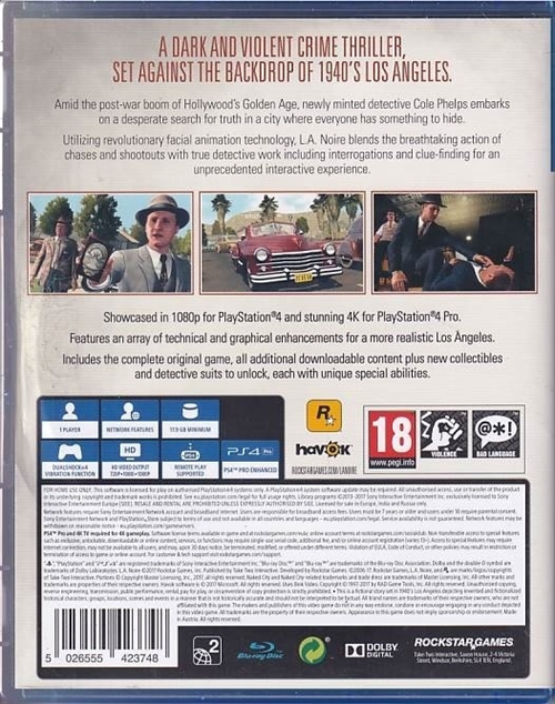 L.A. Noire - PS4 (B Grade) (Genbrug)